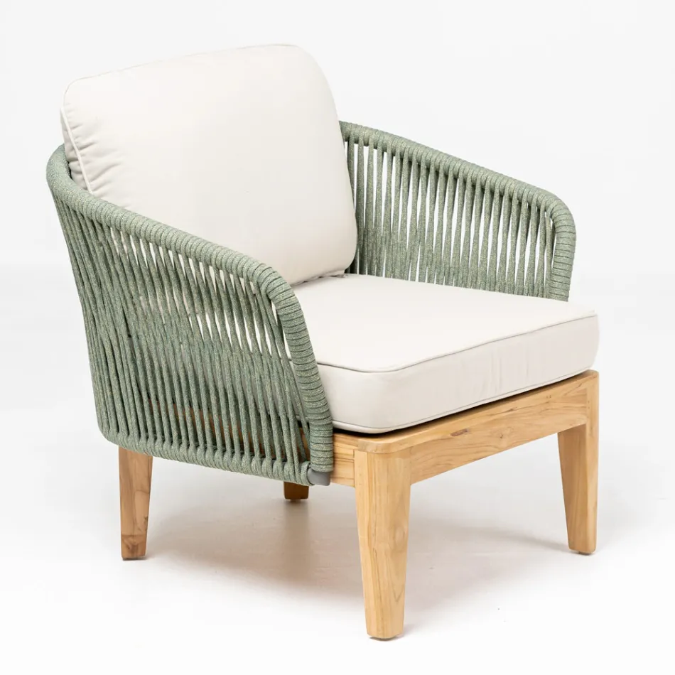Outdoor Armchair in Teak and Polyethylene Weave - Jhon Viadurini