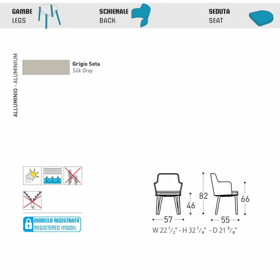 Design Varaschin Emma outdoor armchair in aluminum and fabric Viadurini