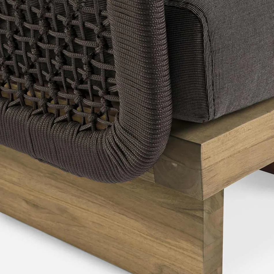 Garden Armchair with Teak Base and Rope Backrest, Homemotion - Chantall Viadurini