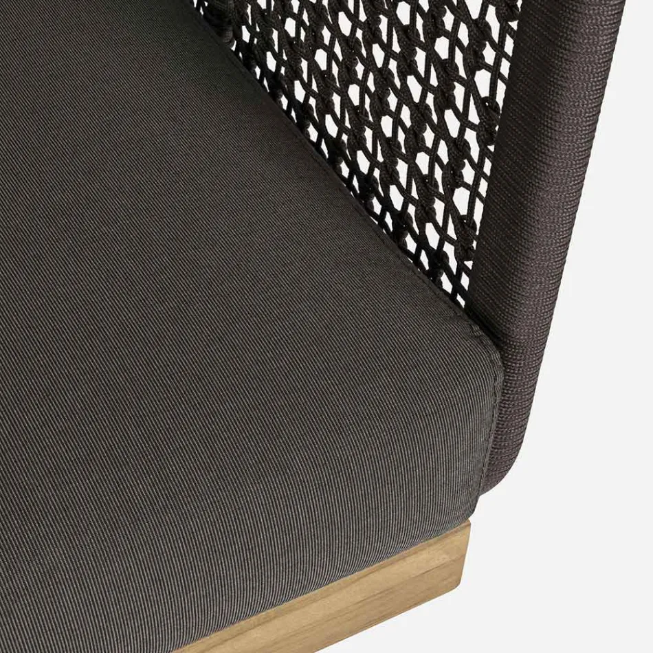 Garden Armchair with Teak Base and Rope Backrest, Homemotion - Chantall Viadurini