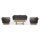 Garden Armchair with Teak Base and Rope Backrest, Homemotion - Chantall Viadurini