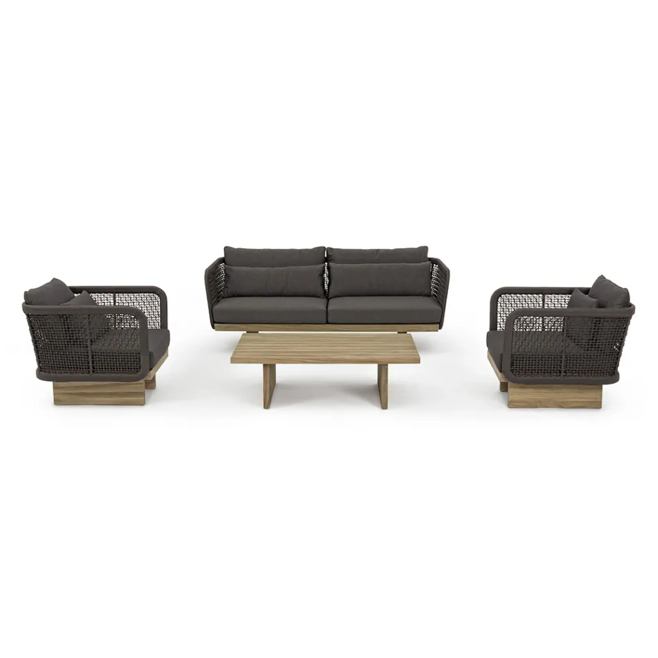 Garden Armchair with Teak Base and Rope Backrest, Homemotion - Chantall Viadurini