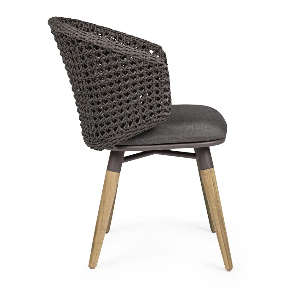 Garden Armchair with Teak Legs and Fabric Seat, Homemotion - Chantall Viadurini