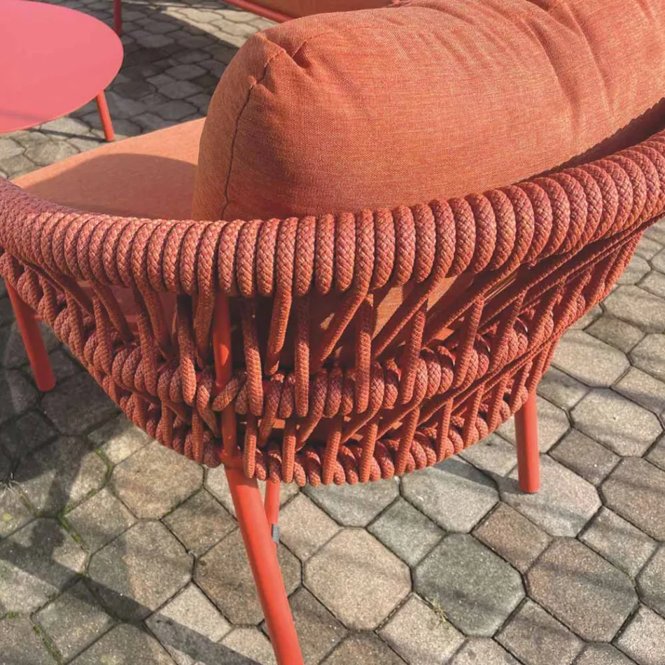 Garden Chair in Aluminum, Rope and Marsala or White Fabric - Brise Viadurini