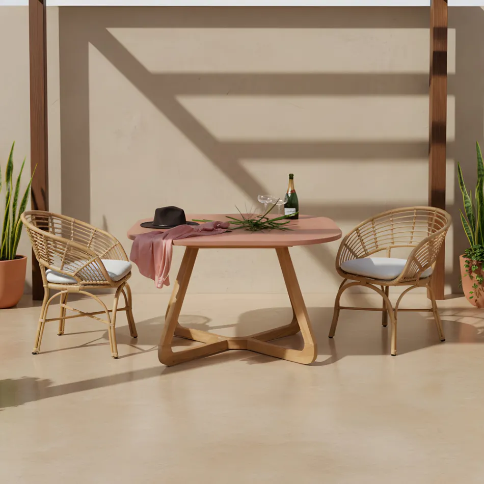 Garden Armchair in Aluminum and Polyrattan Weaving and Cushion - Ellide Viadurini