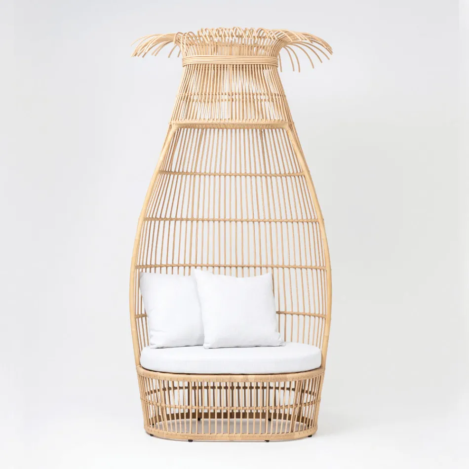 Garden Armchair in Polyrattan Weave with Off-White Cushion - Anteia Viadurini