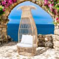 Garden Armchair in Polyrattan Weave with Off-White Cushion - Anteia