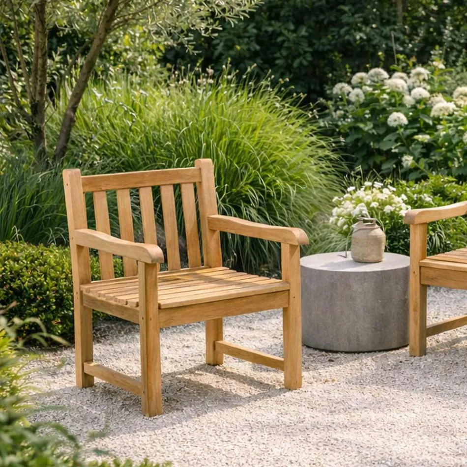 Garden Armchair in Natural Teak Wood - Yggdrasil Viadurini