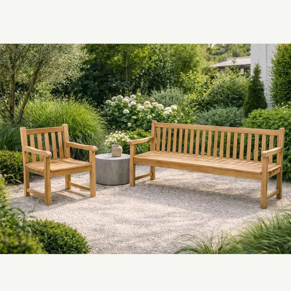 Garden Armchair in Natural Teak Wood - Yggdrasil Viadurini