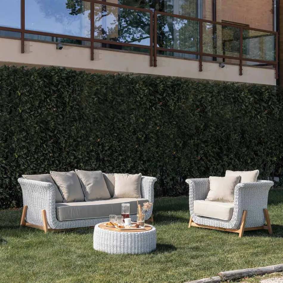 Garden Armchair in Teak and Rope Weaving - Arjuna Viadurini