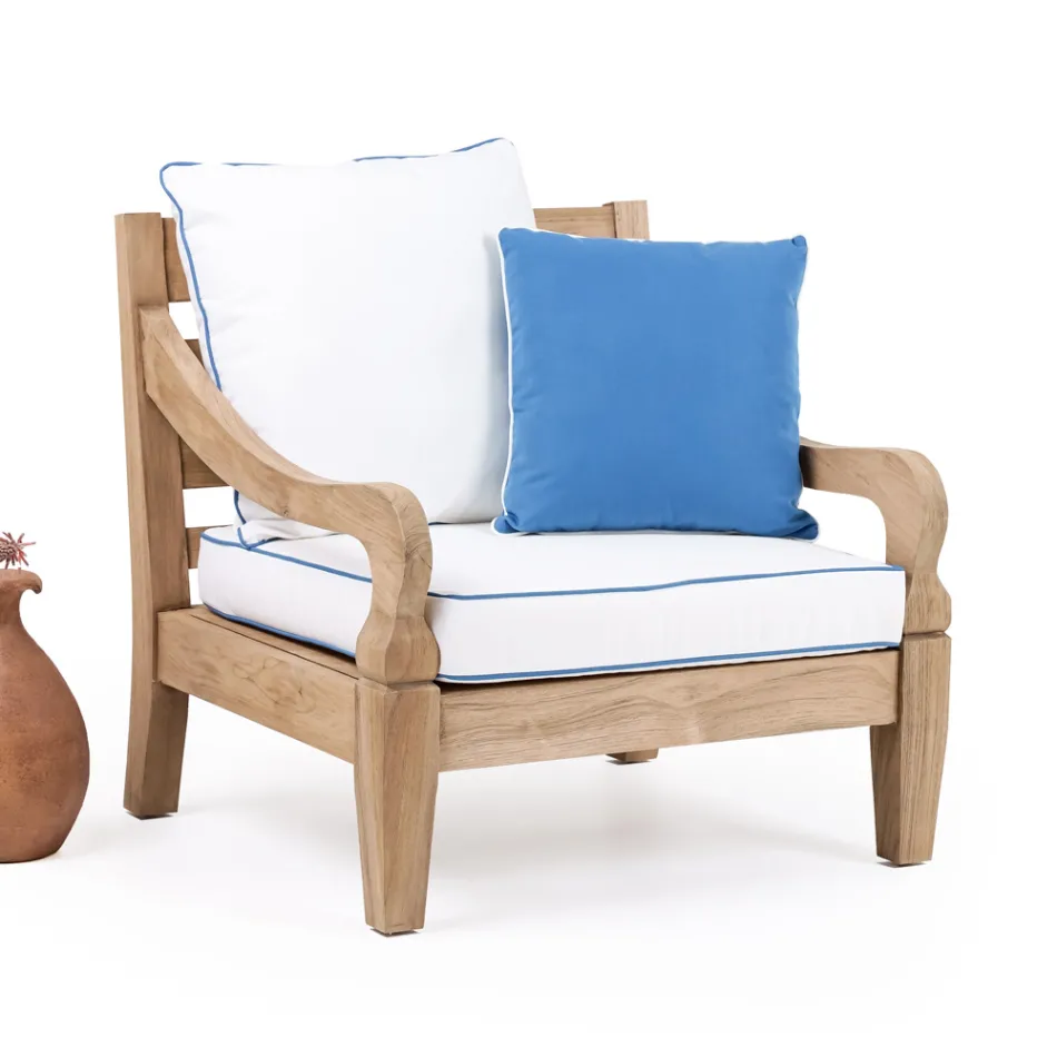 Garden Armchair in Brushed Natural Teak - Artes Viadurini