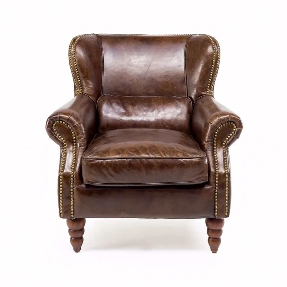Indoor Armchair Completely in Vintage Leather Aged Effect - Stamp Viadurini