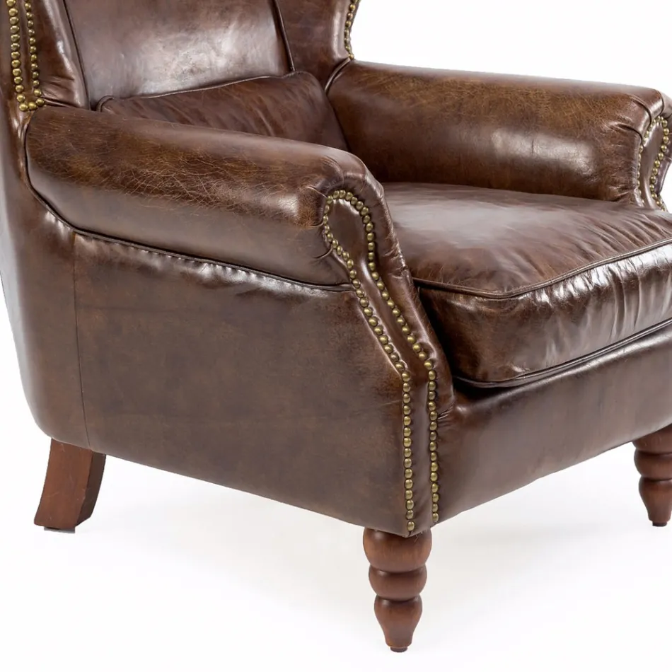 Indoor Armchair Completely in Vintage Leather Aged Effect - Stamp Viadurini