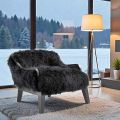 Classic leather low armchair Eli, with black fur, made in Italy