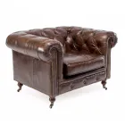 Living Room Armchair in Vintage Leather with Aged Effect with Wheels and Armrests - Stamp Viadurini
