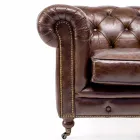 Living Room Armchair in Vintage Leather with Aged Effect with Wheels and Armrests - Stamp Viadurini