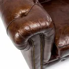 Living Room Armchair in Vintage Leather with Aged Effect with Wheels and Armrests - Stamp Viadurini