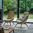 Living Room Armchair in Leather and Fabric with Wooden Base Made in Italy - Ama Viadurini