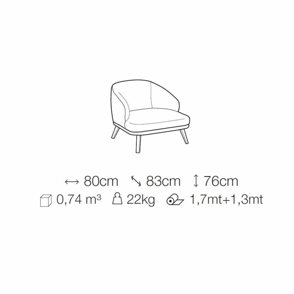 Fabric Lounge Chair with Solid Wood Base Made in Italy - Pepina Viadurini