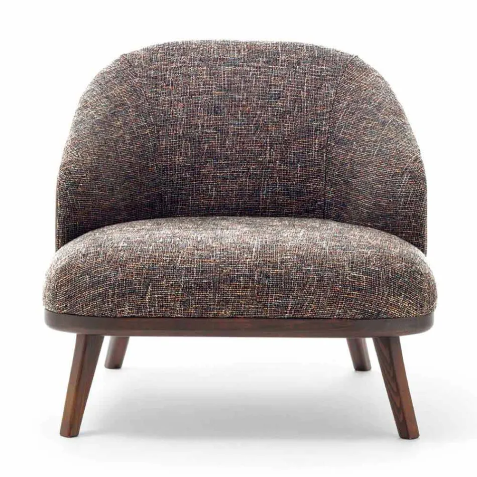 Fabric Lounge Chair with Solid Wood Base Made in Italy - Pepina Viadurini
