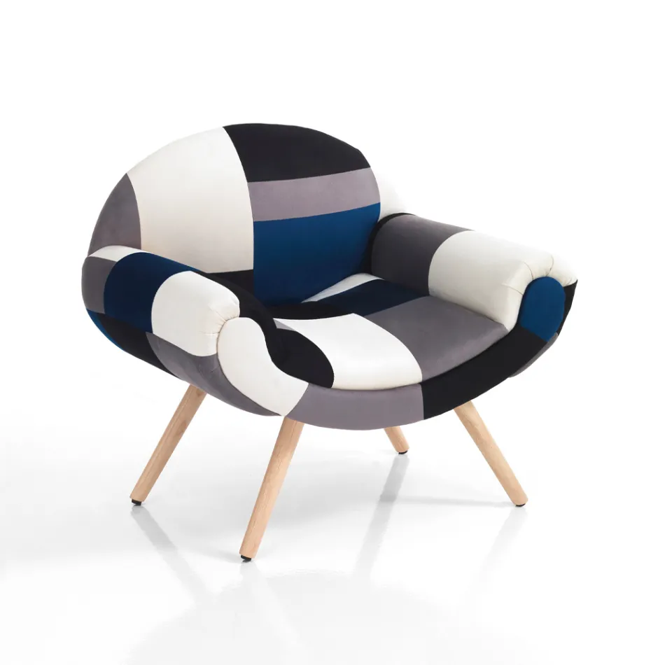 Patchwork Fabric Living Room Armchair - Bromo Viadurini