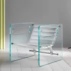 Living Room Armchair in Glass and Seat in White Leather Modern Design - Tecna Viadurini
