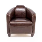 Living Room Armchair Entirely Made in Aged Effect Vintage Leather - Stamp Viadurini