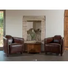 Living Room Armchair Entirely Made in Aged Effect Vintage Leather - Stamp Viadurini