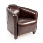 Living Room Armchair Entirely Made in Aged Effect Vintage Leather - Stamp Viadurini