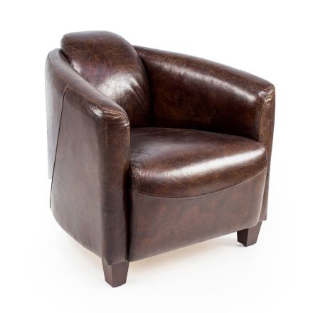 Living Room Armchair Entirely Made in Aged Effect Vintage Leather - Stamp Viadurini