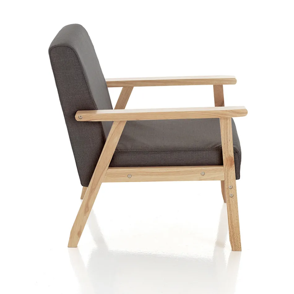 Living Room Armchair in Solid Pine Wood and Dark Gray Fabric - Basilicata Viadurini