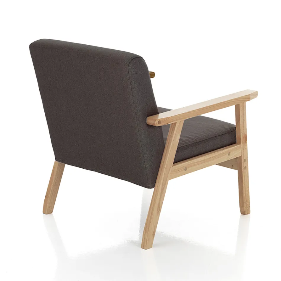 Living Room Armchair in Solid Pine Wood and Dark Gray Fabric - Basilicata Viadurini