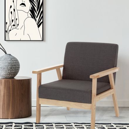 Living Room Armchair in Solid Pine Wood and Dark Gray Fabric - Basilicata Viadurini