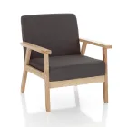 Living Room Armchair in Solid Pine Wood and Dark Gray Fabric - Basilicata Viadurini