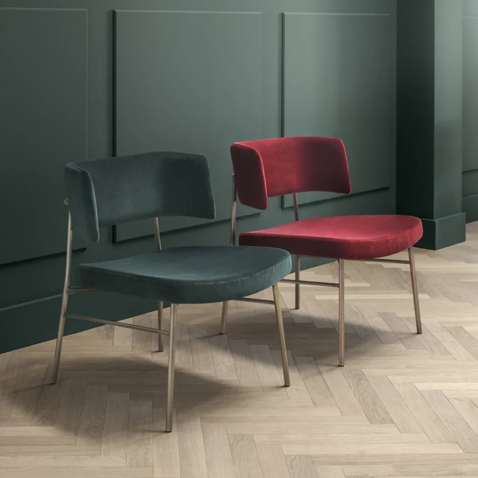 Velvet Living Room Armchair with Metal Structure Made in Italy - Alaska Viadurini