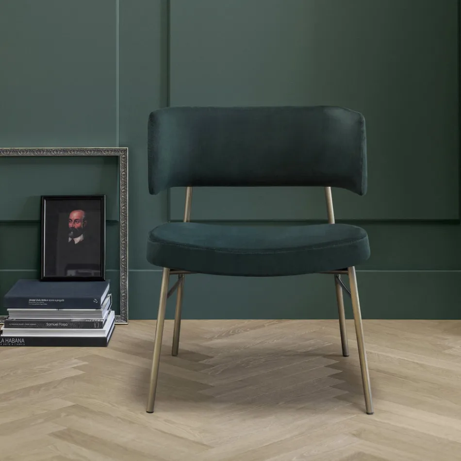 Velvet Living Room Armchair with Metal Structure Made in Italy - Alaska Viadurini