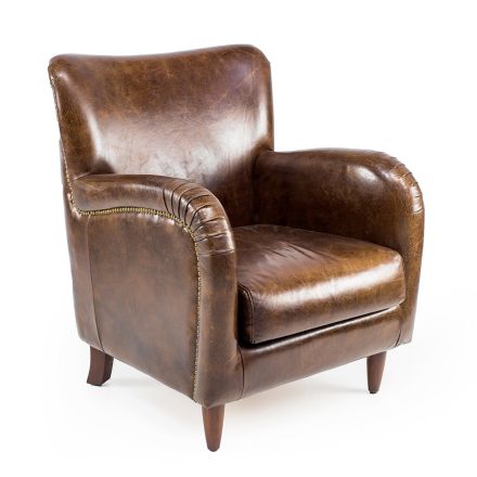 Living Room Armchair Made of Aged Effect Vintage Leather - Stamp Viadurini