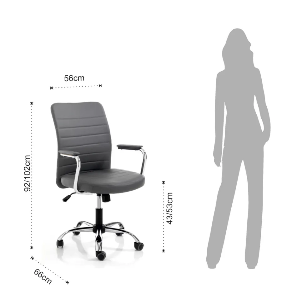 Leather Office Armchair and Adjustable Gas Lift - Radon Viadurini