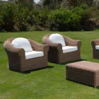 Outdoor Armchair in Woven Synthetic Rattan and White or Ecru Fabric - Yves Viadurini