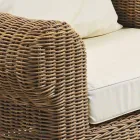 Outdoor Armchair in Woven Synthetic Rattan and White or Ecru Fabric - Yves Viadurini