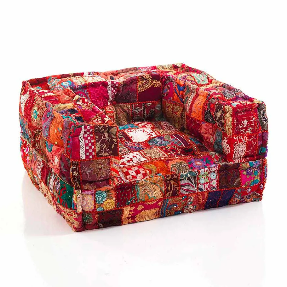 Ethnic Lounge Armchair in Patchwork Fabric and Velvet - Fiber Viadurini