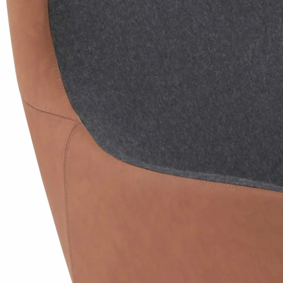 Swivel Leather Armchair with Wooden Base Made in Italy - Butterfly Viadurini