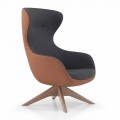 Swivel Leather Armchair with Wooden Base Made in Italy - Butterfly
