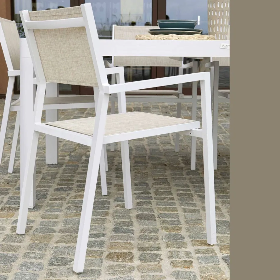 Stackable Garden Chair in Beige Textilene and Aluminium - Foglio Viadurini