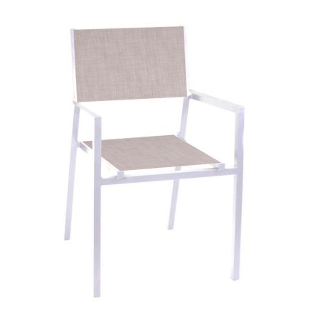 Stackable Garden Chair in Beige Textilene and Aluminium - Foglio Viadurini