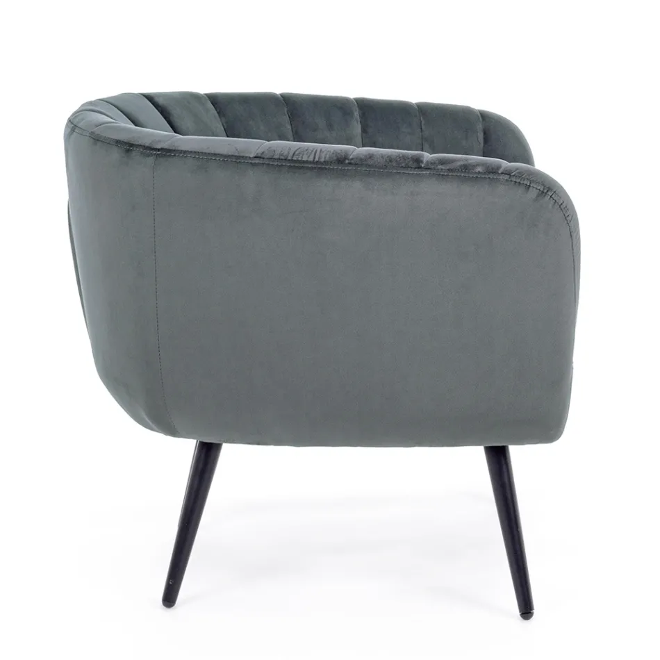 Armchair in Steel and Gray or Blue Velvet Scandinavian Design - Hilary Viadurini