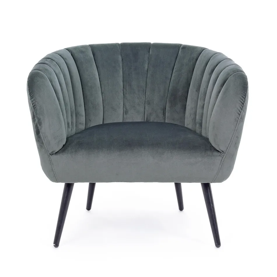 Armchair in Steel and Gray or Blue Velvet Scandinavian Design - Hilary Viadurini