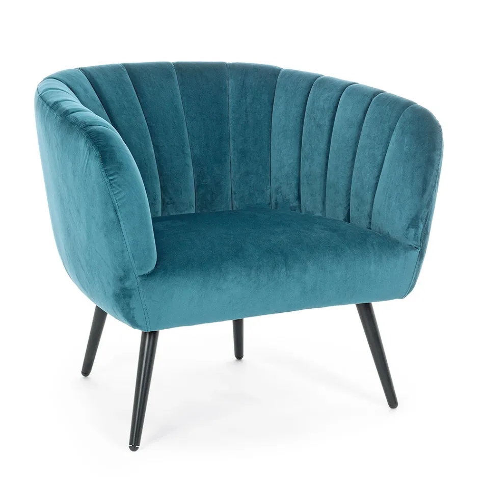 Armchair in Steel and Gray or Blue Velvet Scandinavian Design - Hilary Viadurini
