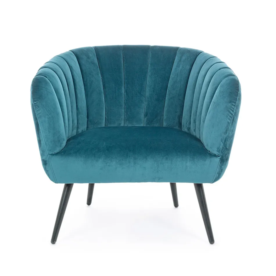 Armchair in Steel and Gray or Blue Velvet Scandinavian Design - Hilary Viadurini