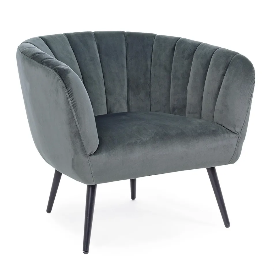 Armchair in Steel and Gray or Blue Velvet Scandinavian Design - Hilary Viadurini
